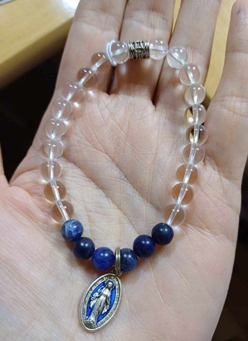 Bracelet 6mm Lapis-lazuli Cristal Ste Vierge - Protection 